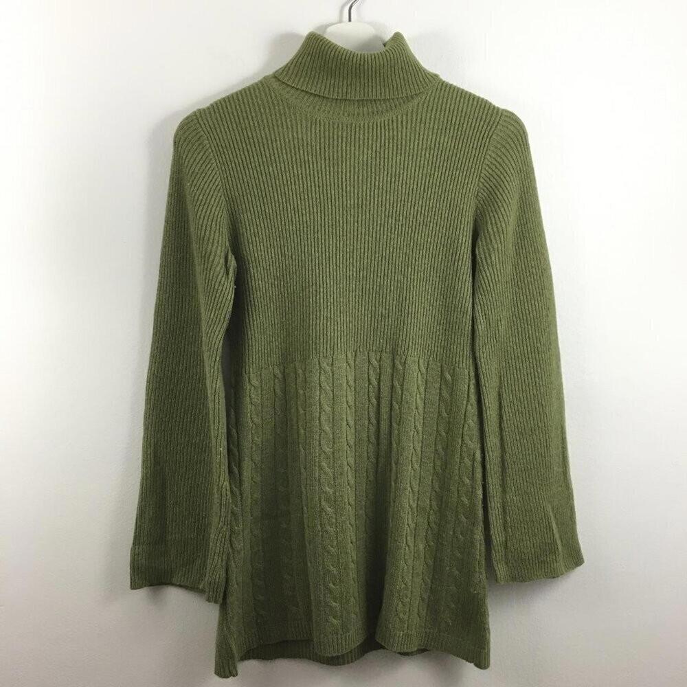 2/$25 Soft Surroundings Women's Lambswool Wool Green Turtleneck Sweater Size XS